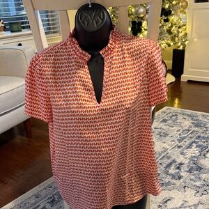 SHEIN Red and White Patterned Blouse